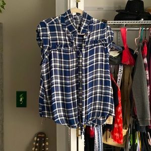 No Boundaries blue, white, black flannel tank top